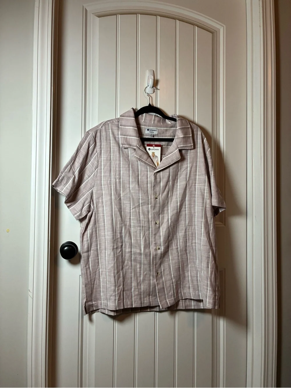 Sperry Mauve and White Vertical Stripe Short-Sleeve Button-Down